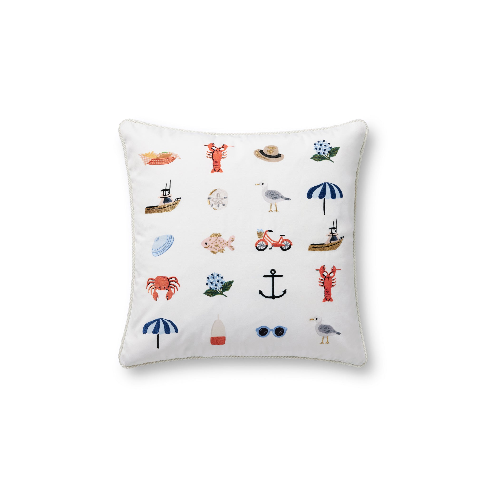Rifle Paper Co. x Loloi Sea Pillow in White-Multi-1