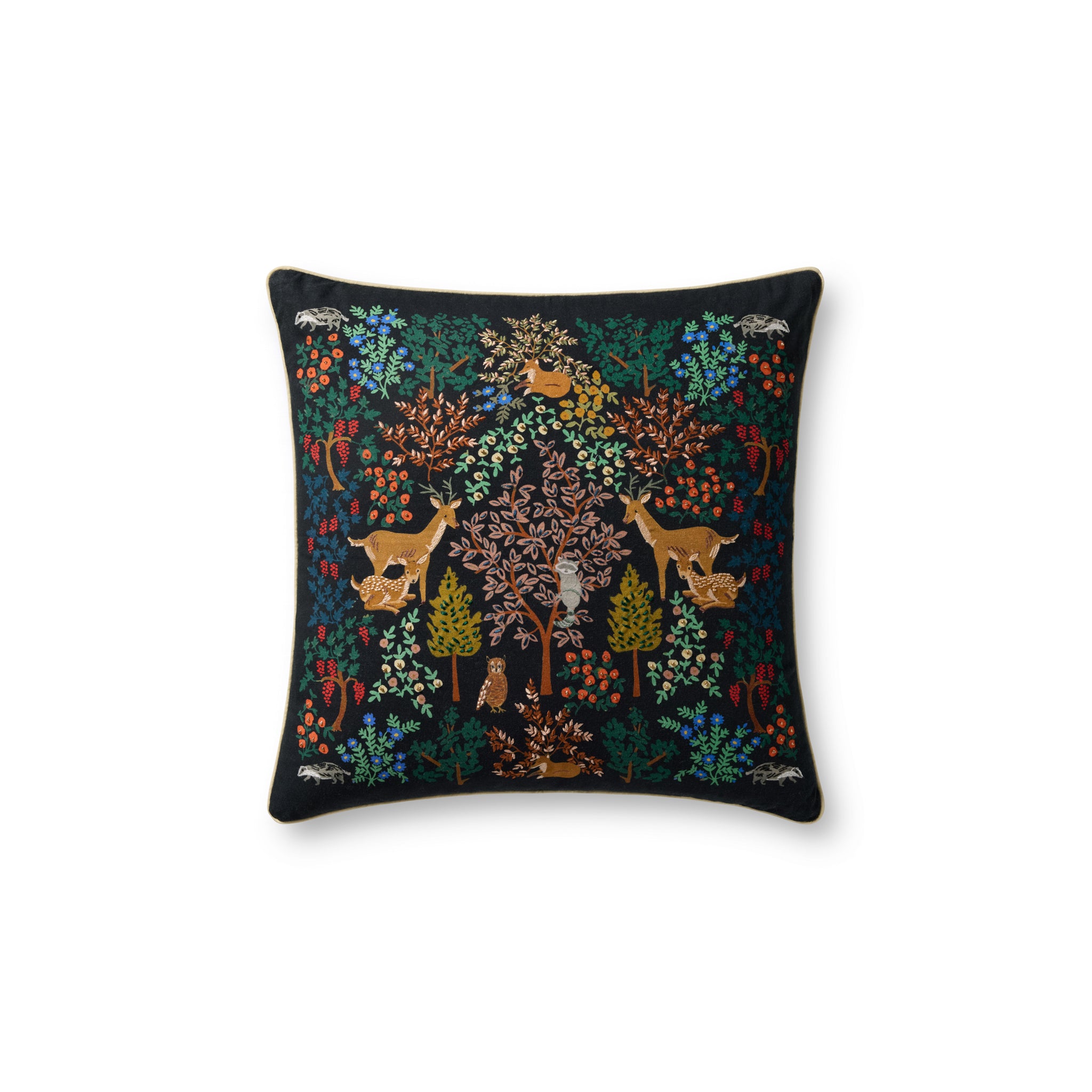 Rifle Paper Co. x Loloi Woodland Pillow in Black-Multi-1