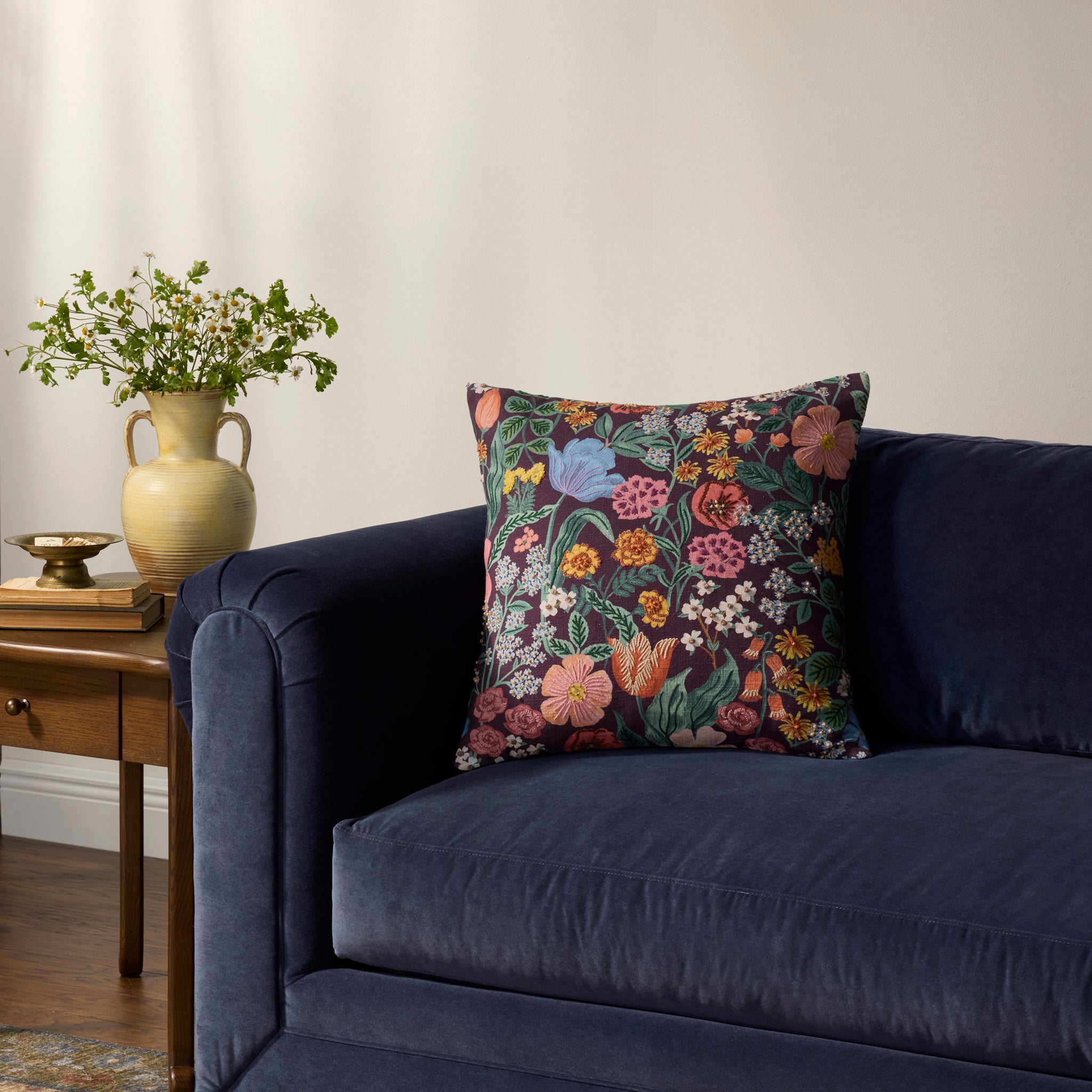 Rifle Paper Co. x Loloi Burgundy Blossom Pillow in Burgundy-Multi-2