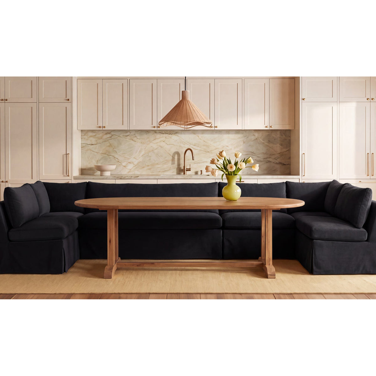 Fiona Slipcover Dining Banquette U-Shape 168 Inch-18