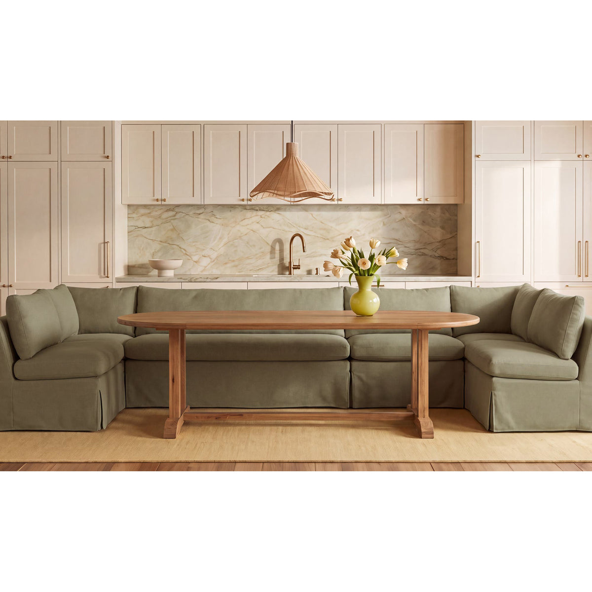 Fiona Slipcover Dining Banquette U-Shape 168 Inch-2