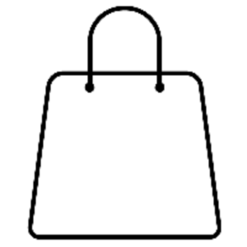 Black outline of a shopping bag on a white background