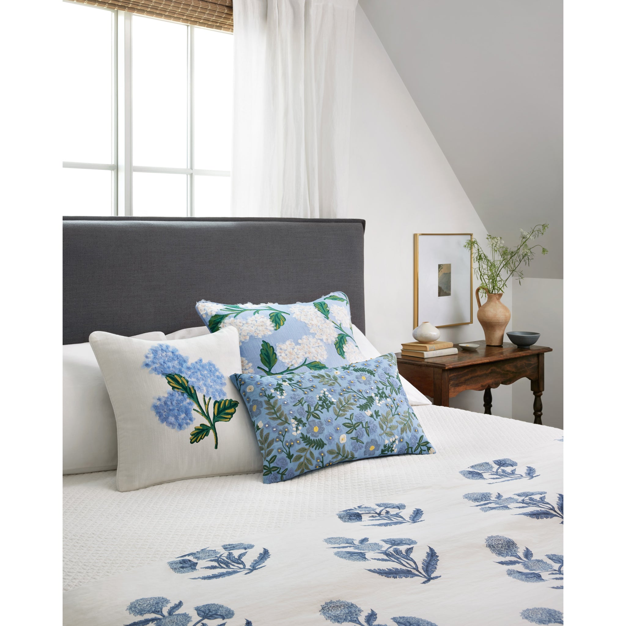 Rifle Paper Co. x Loloi Bouquet Pillow in Ivory-Blue-2