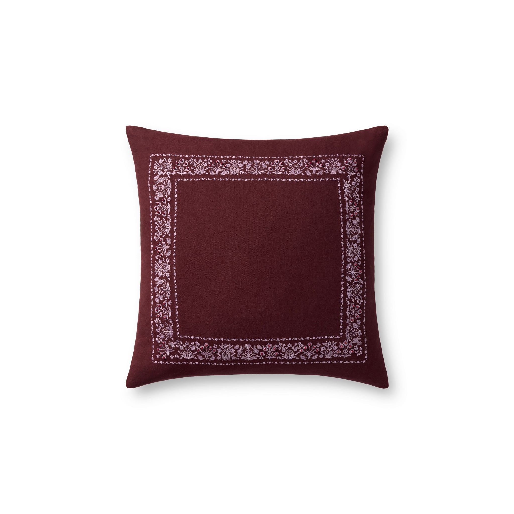 Rifle Paper Co. x Loloi Estee Border Pillow in Burgundy-1