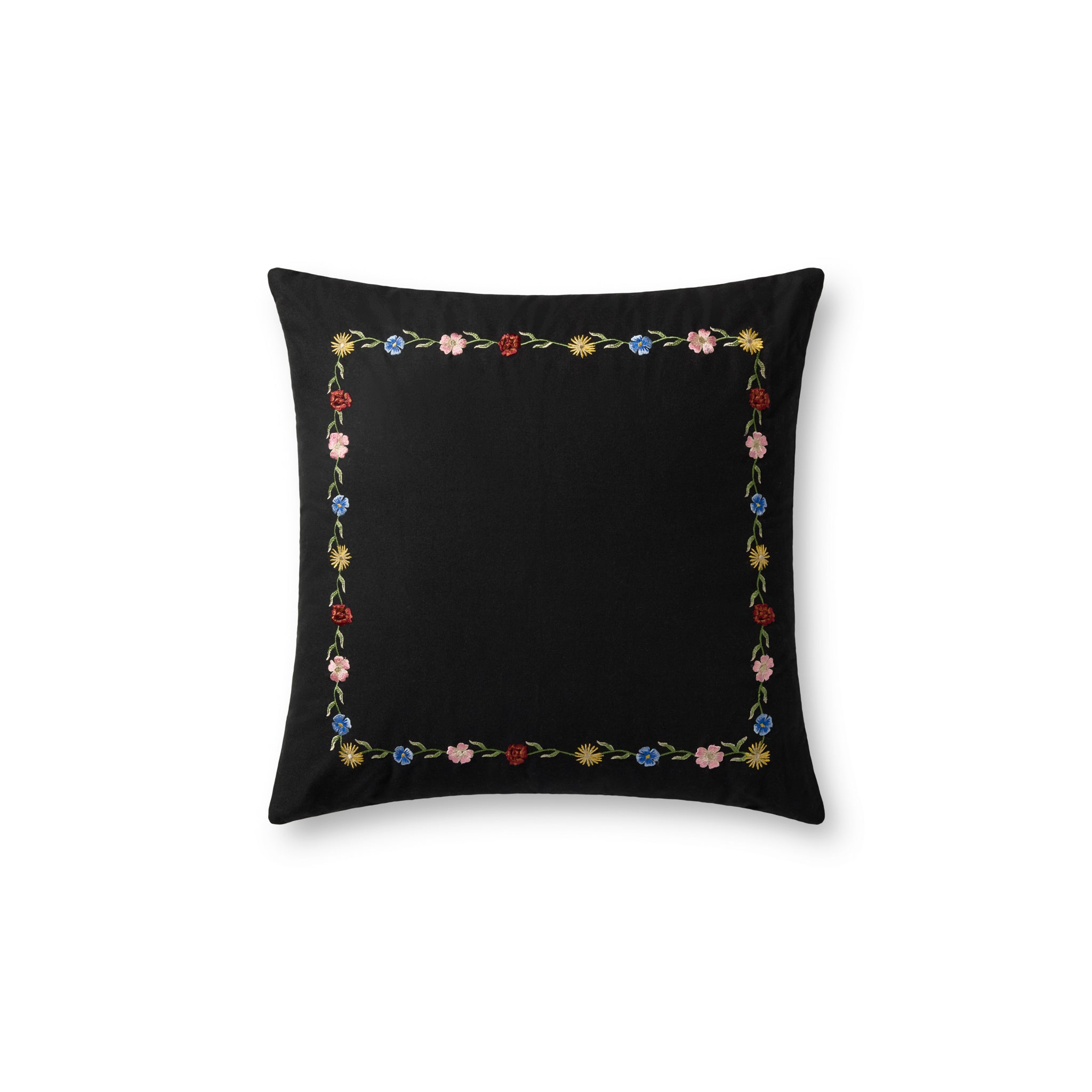 Rifle Paper Co. x Loloi Curio Border Pillow in Black-Multi-1