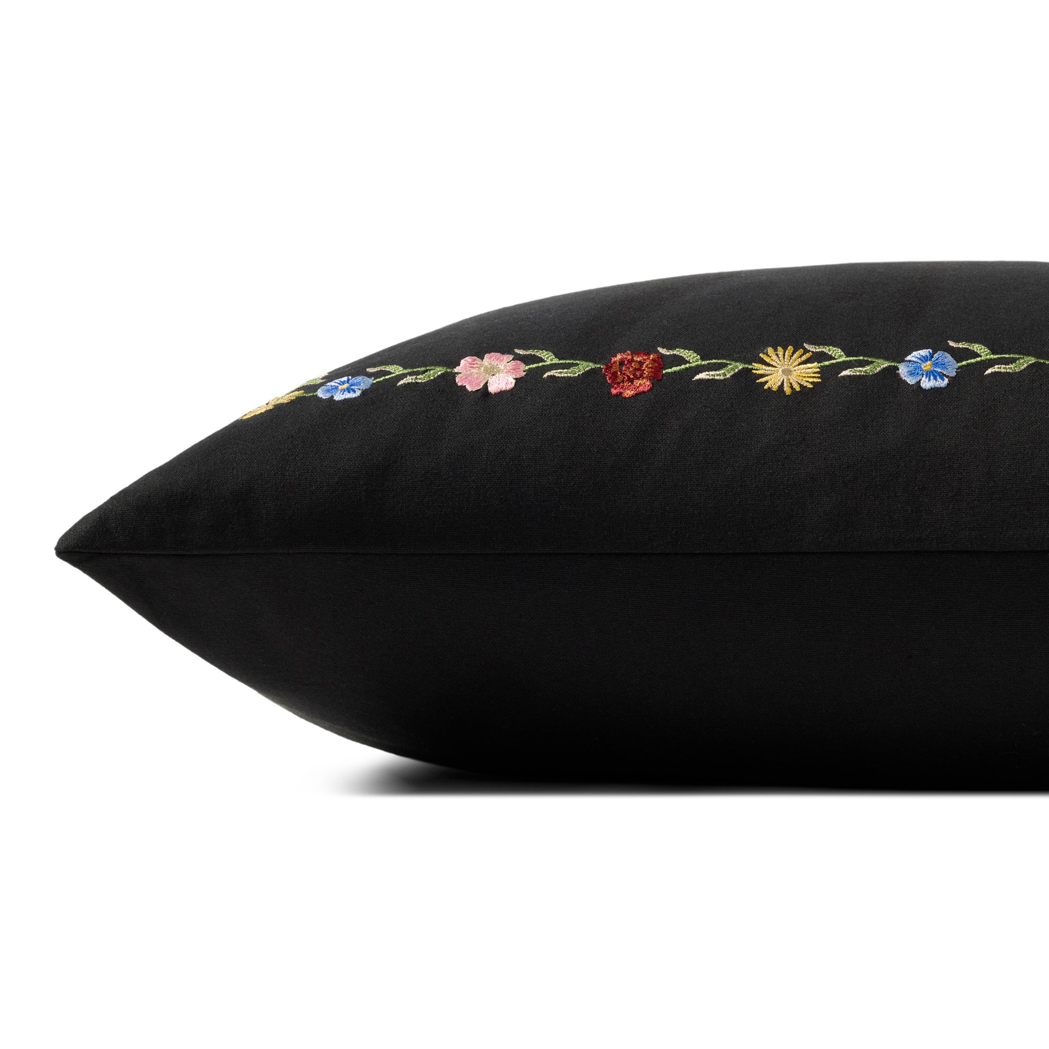 Rifle Paper Co. x Loloi Curio Border Pillow in Black-Multi-2