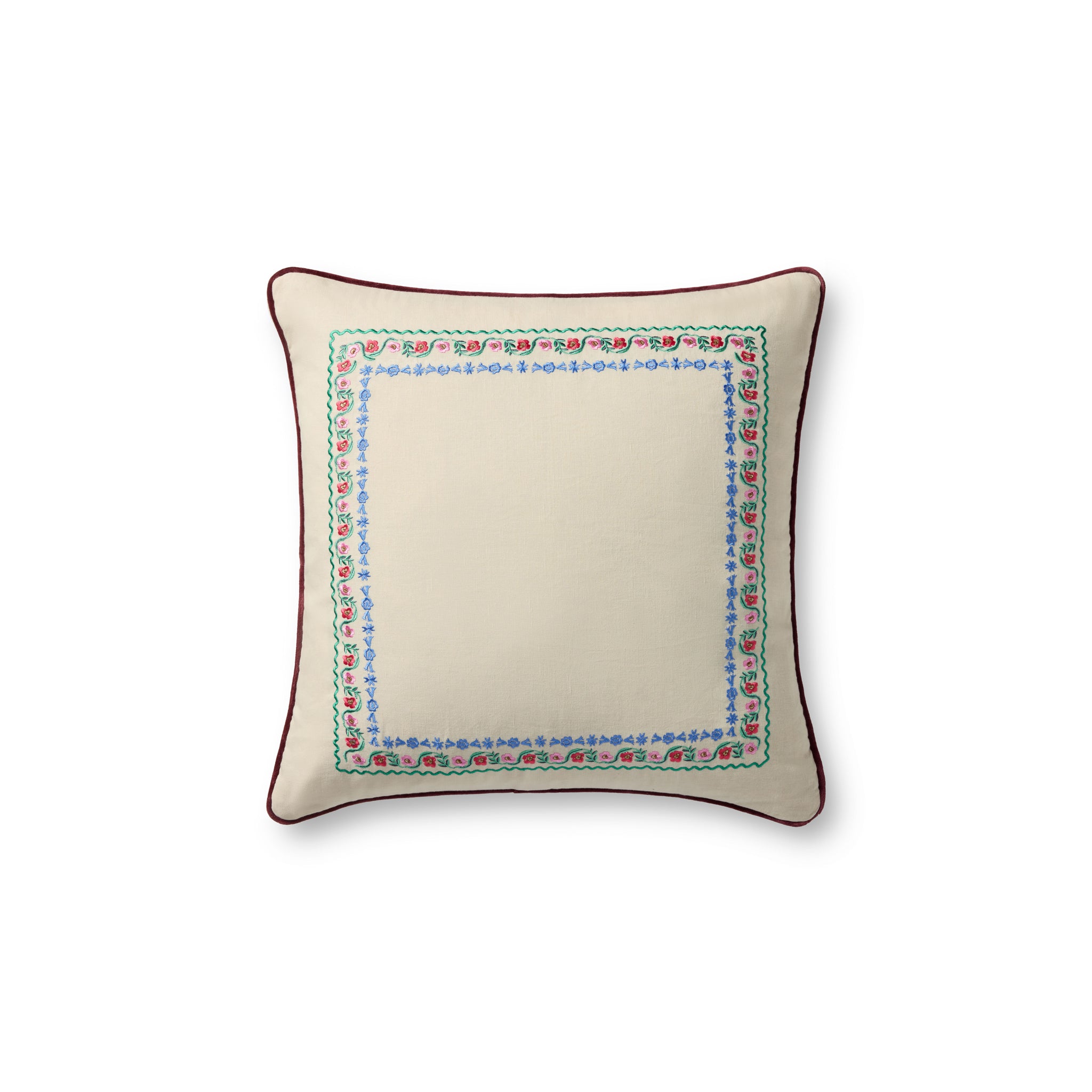 Rifle Paper Co. x Loloi Delphine Border Pillow in Cream-Multi-1
