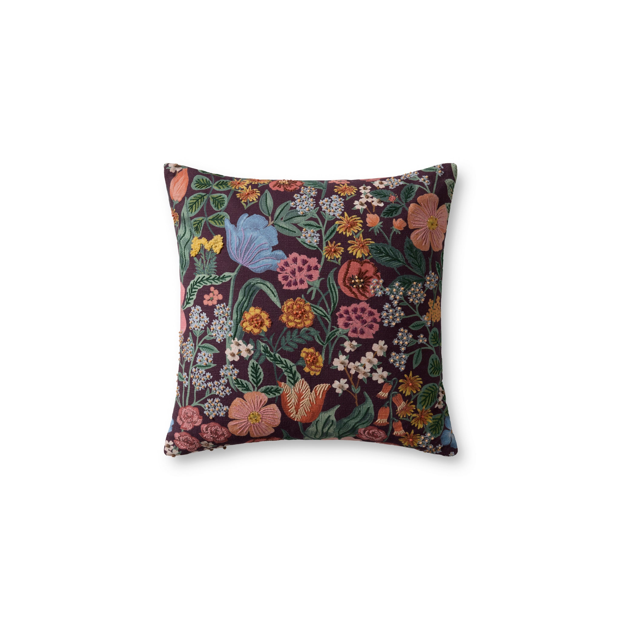 Rifle Paper Co. x Loloi Burgundy Blossom Pillow in Burgundy-Multi-1