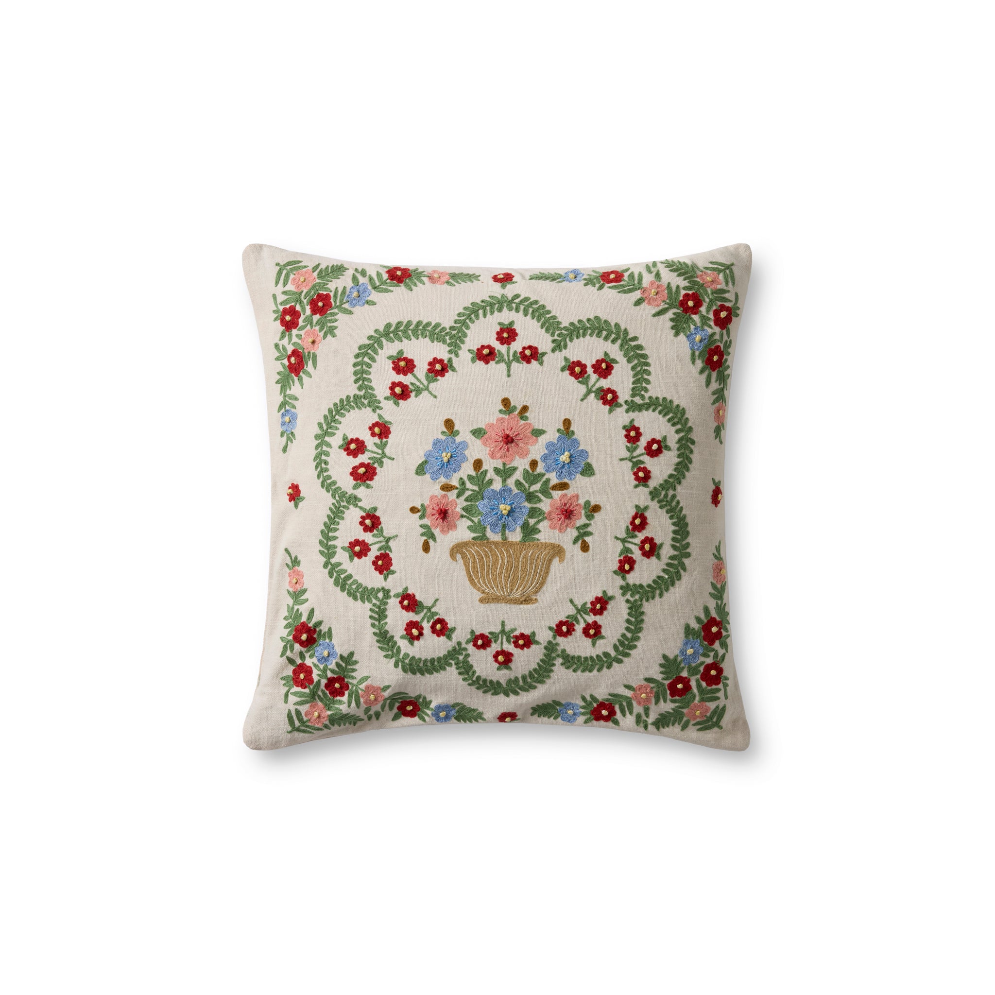 Rifle Paper Co. x Loloi Rosette Vase Pillow in Ivory-Multi-1