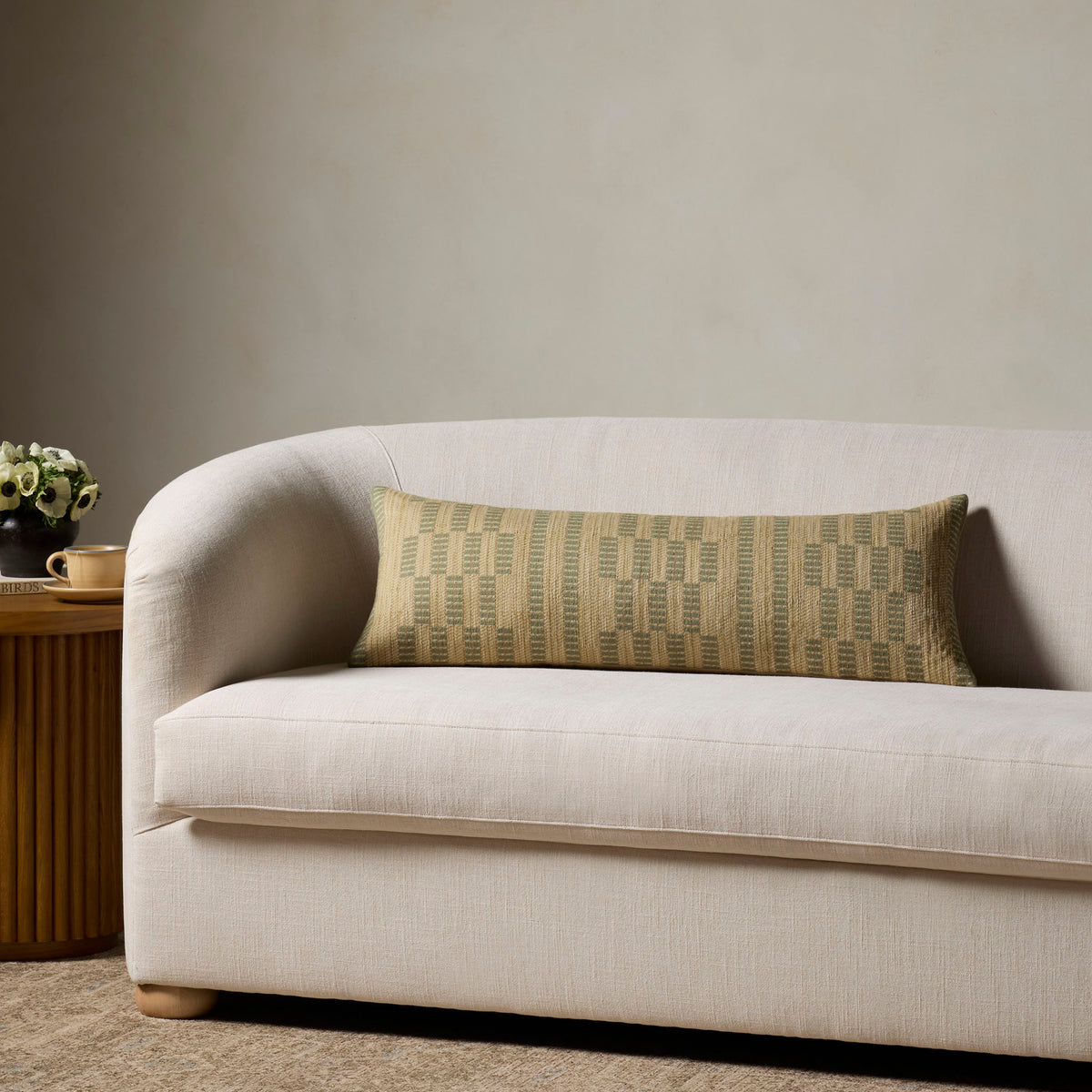 Amber Lewis x Loloi Alcamo Pillow in Natural/Green-2