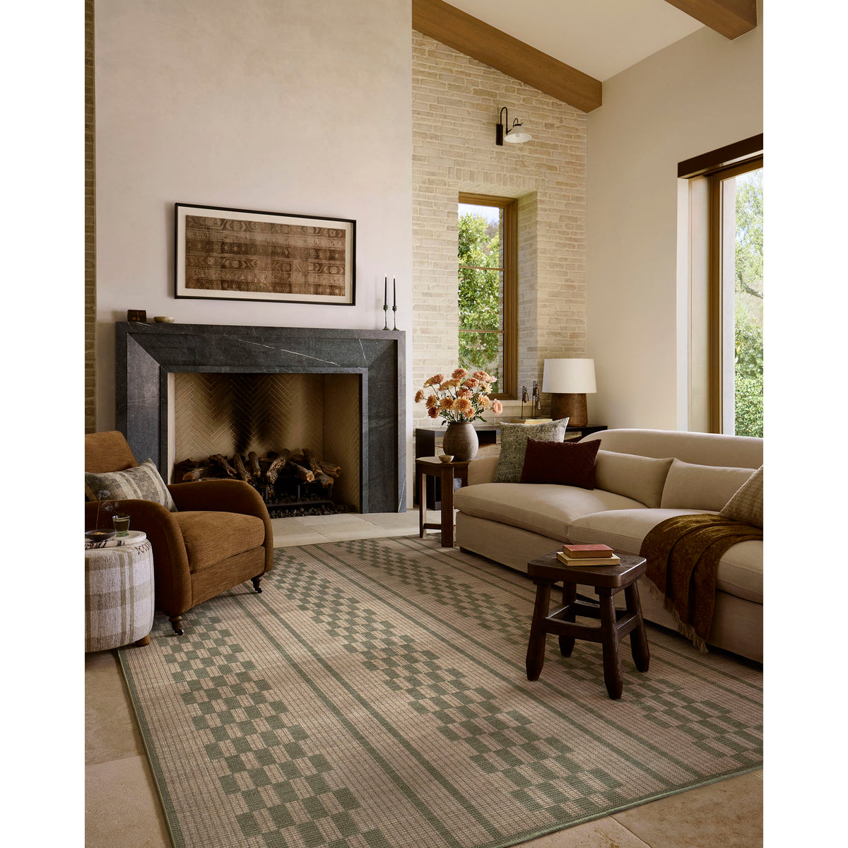 Amber Lewis x Loloi Archibald Rug in Natural/Green-2