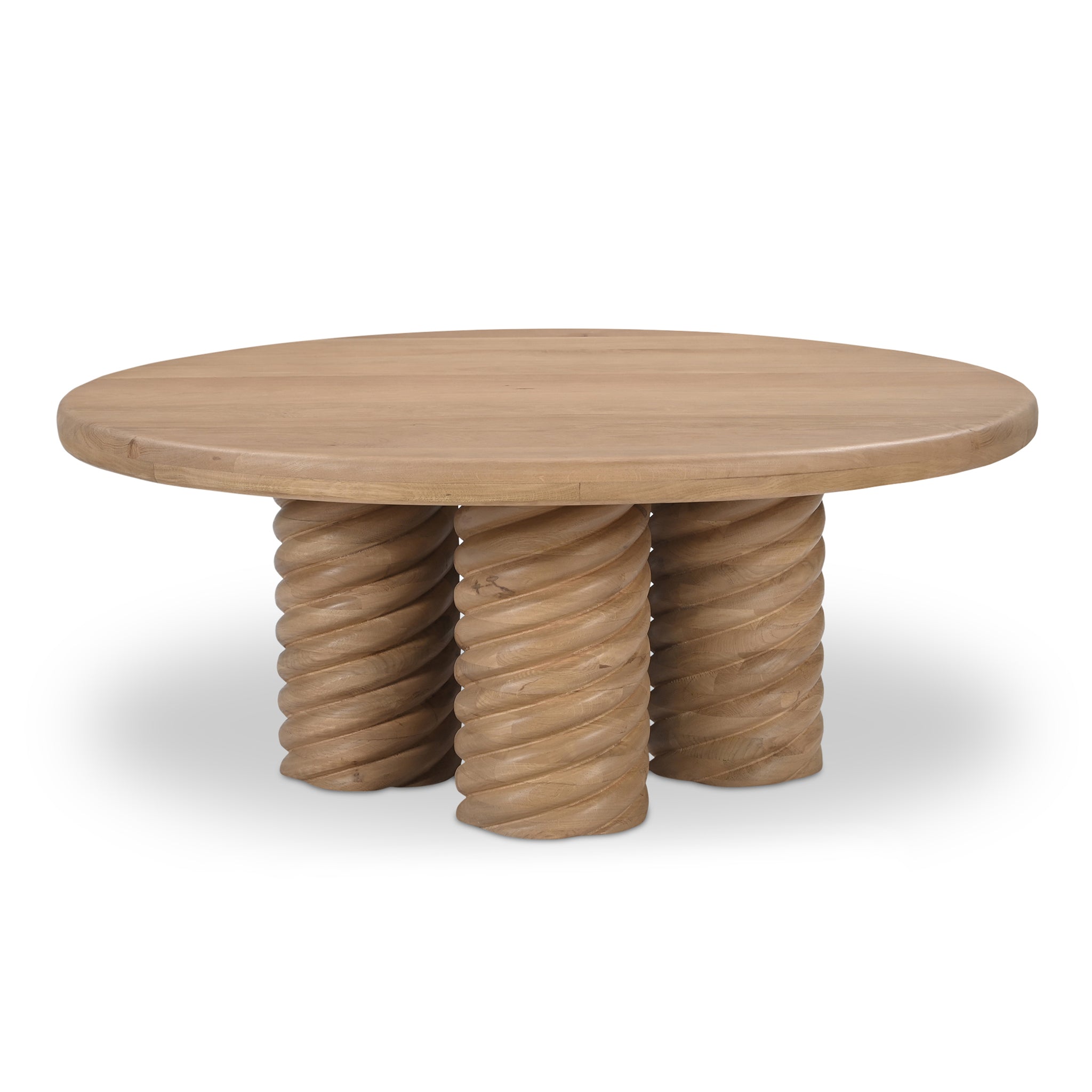 Treccia round coffee table in oak with sculptural design, modern wooden coffee table for living room decor