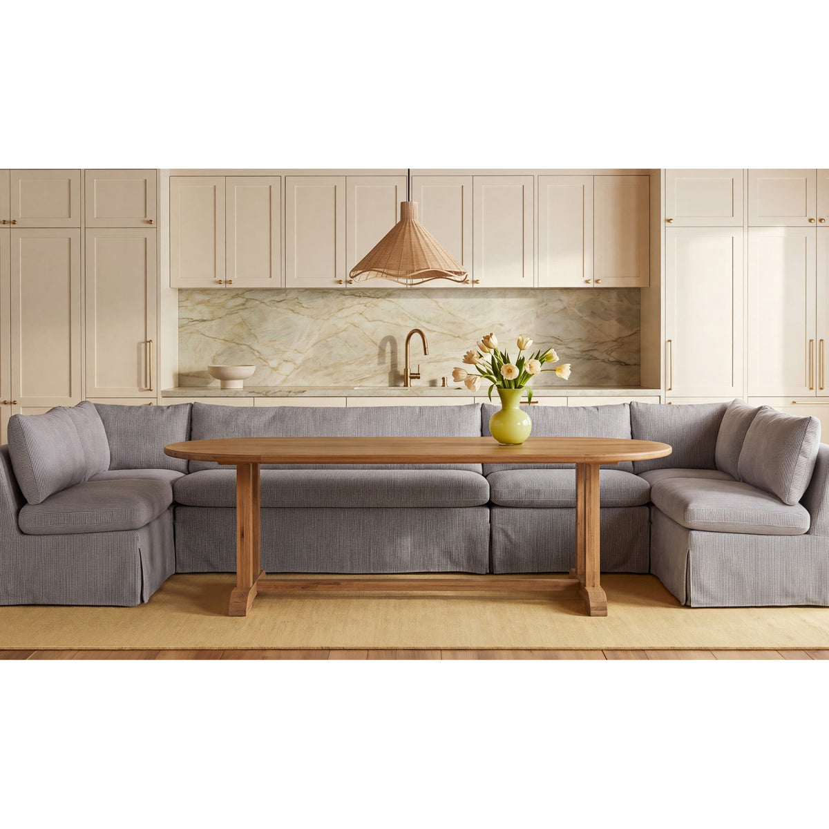 Fiona Slipcover Dining Banquette U-Shape 121 Inch-2